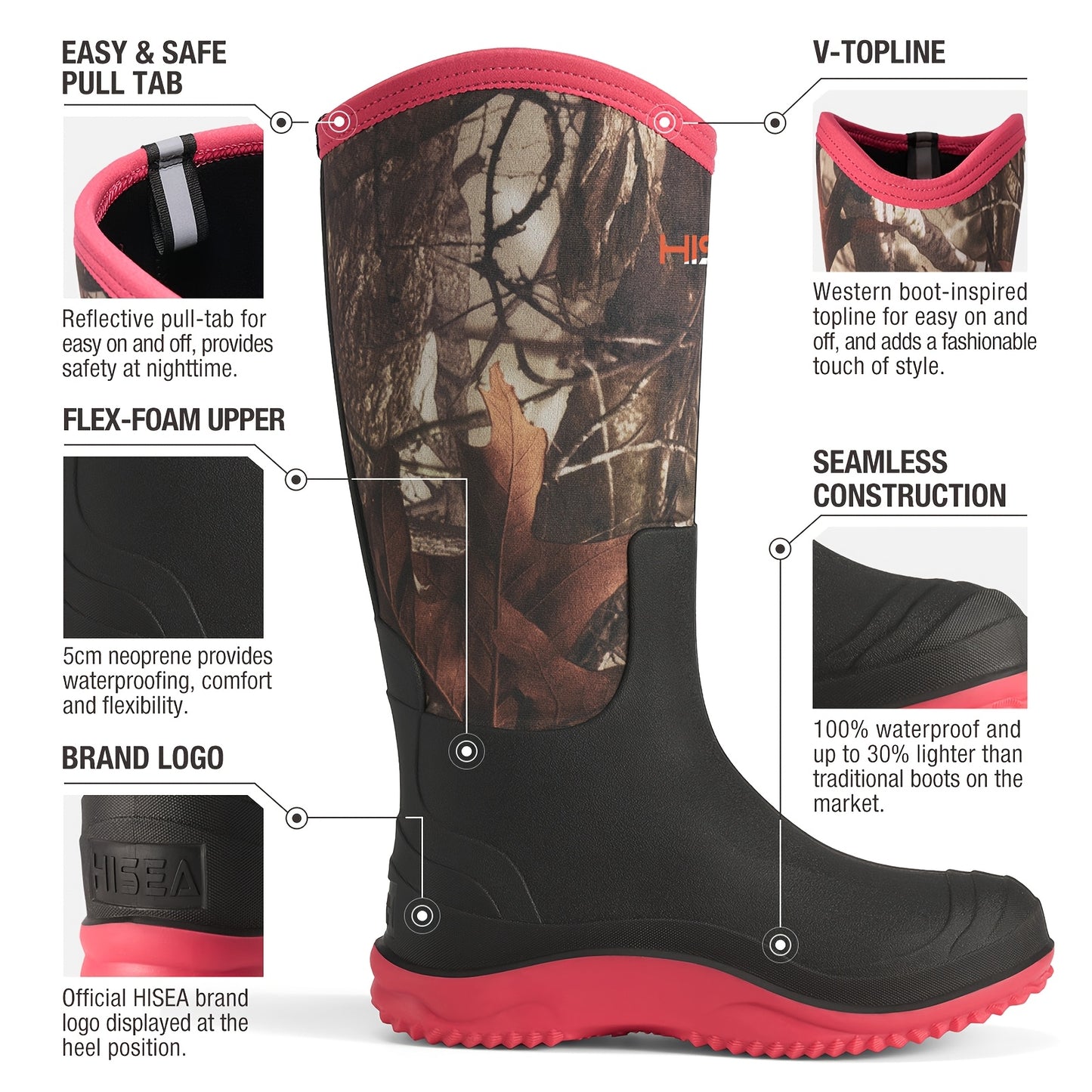 HISEA Women's Tall Waterproof Rain Boots Comfortable Neoprene - The Great Earth Store
