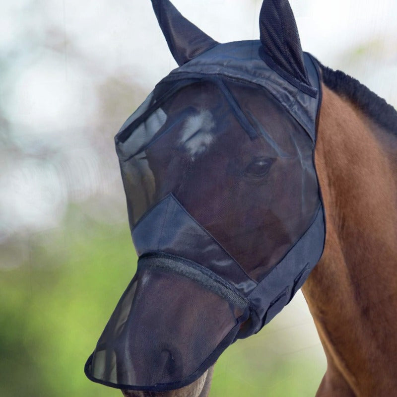 CareMaster Horse Fly Mask Long se with Ears Full Face Black