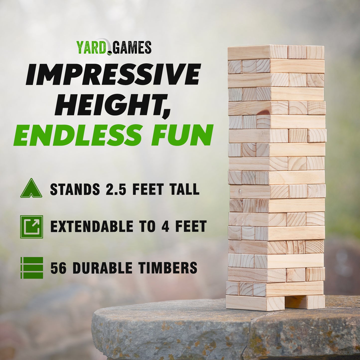 Yard Games Giant Tumbling Timbers Wood Stacking Party Tailgate Backyard Game Indoor Outdoor with Carrying Case for Kids Adults 30 Inch Natural
