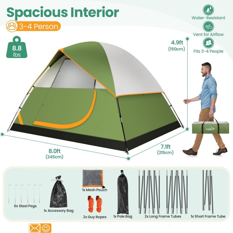 Sanopy 4 Person Easy to Set Up Waterproof Tent for Camping - The Great Earth Store