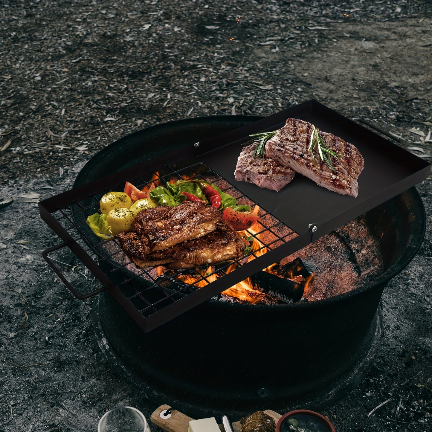 Campfire Grill Grate Heavy Duty Fire Pit Grill with Steel Grate for Camping and Outdoor Barbecue