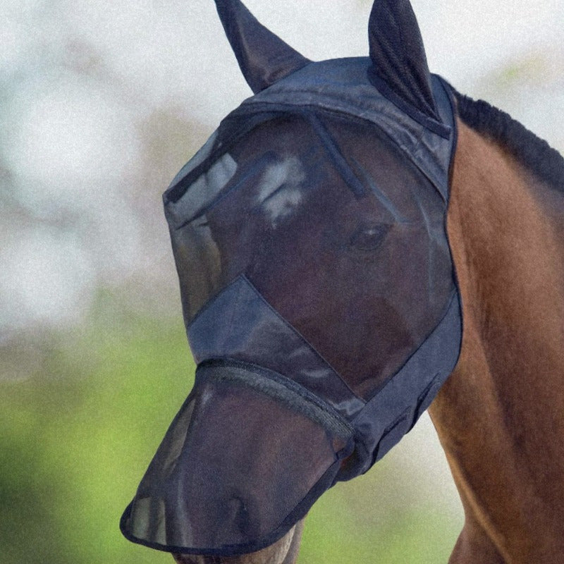 CareMaster Horse Fly Mask Long se with Ears Full Face Black