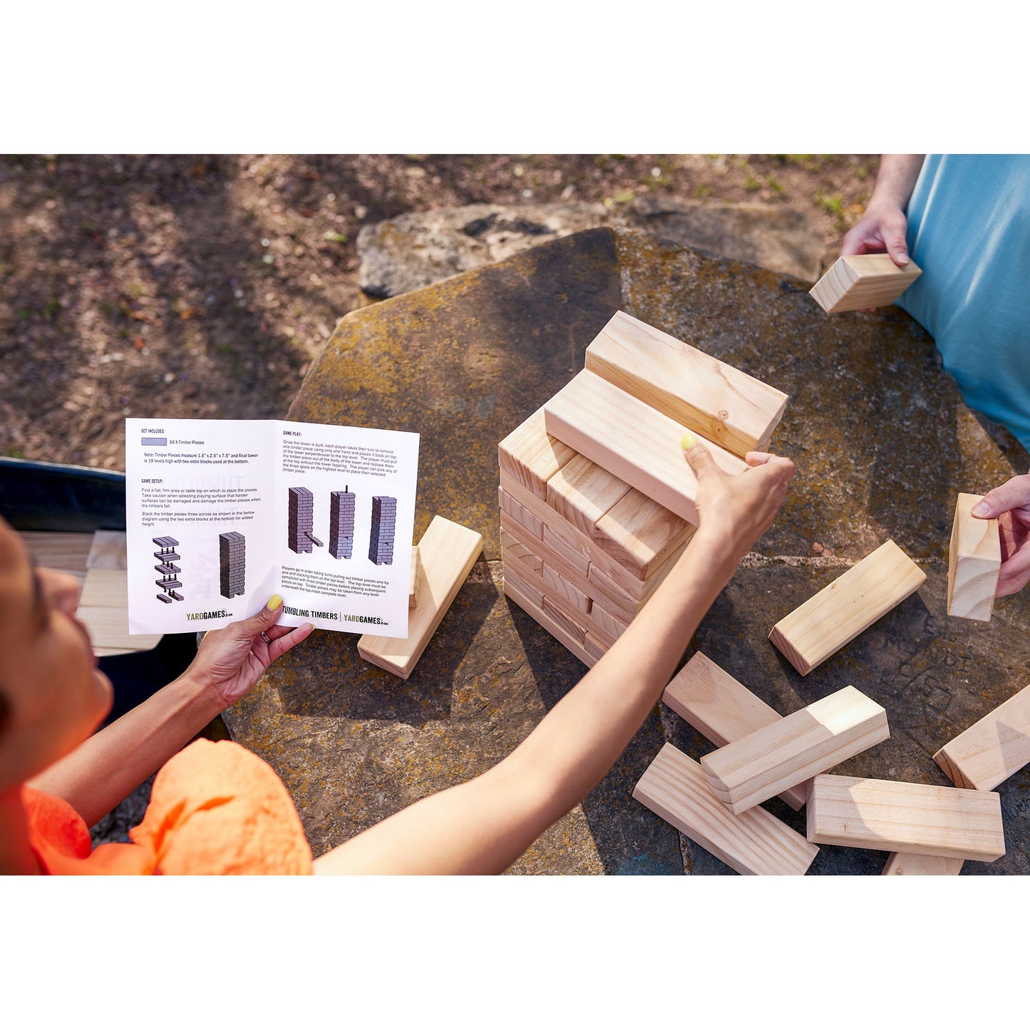 Yard Games Giant Tumbling Timbers Wood Stacking Party Tailgate Backyard Game Indoor Outdoor with Carrying Case for Kids Adults 30 Inch Natural