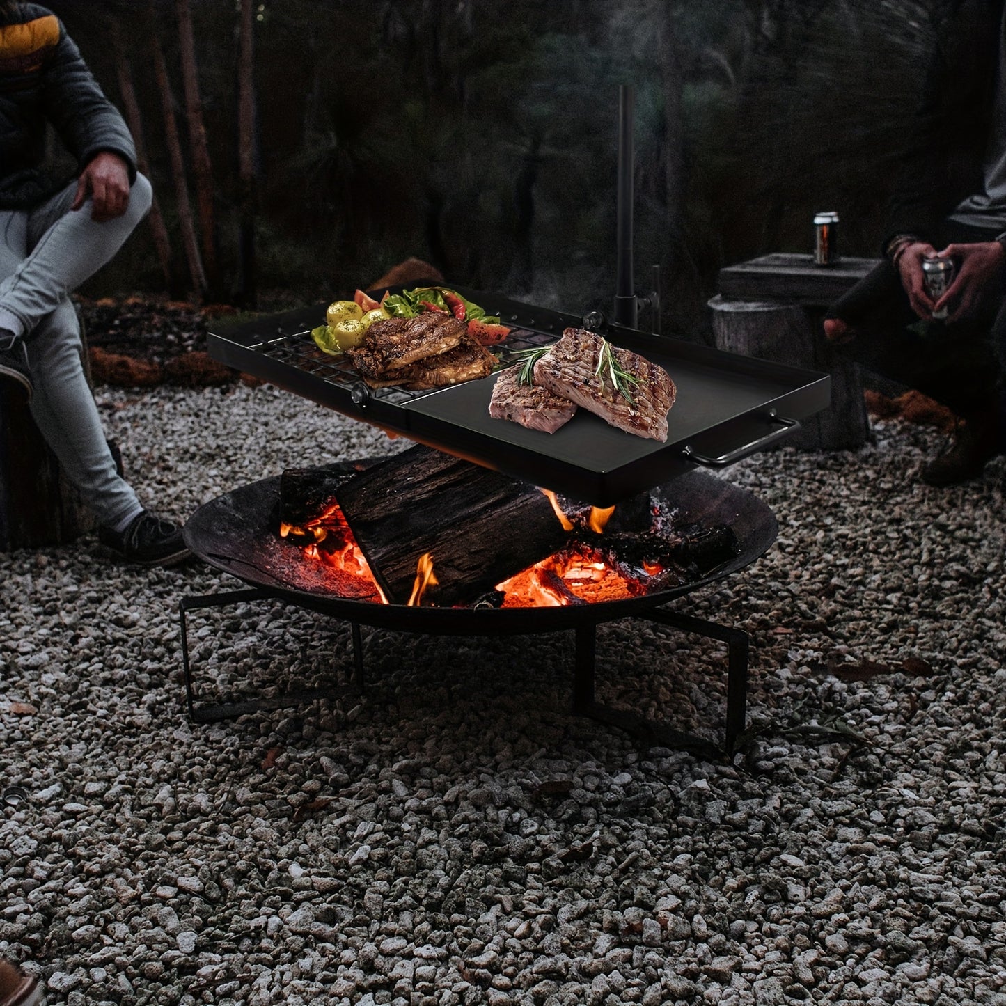 Campfire Grill Grate Heavy Duty Fire Pit Grill with Steel Grate for Camping and Outdoor Barbecue