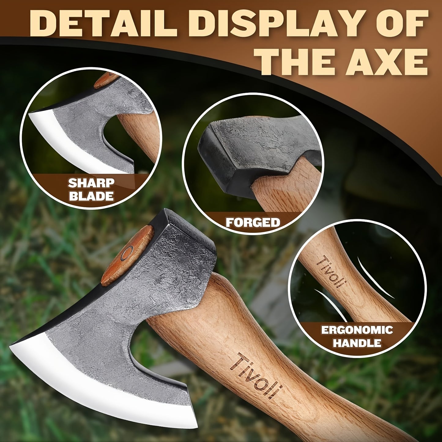 15 Inch Hand Forged Carbon Steel Camping Axe with Sheath - The Great Earth Store