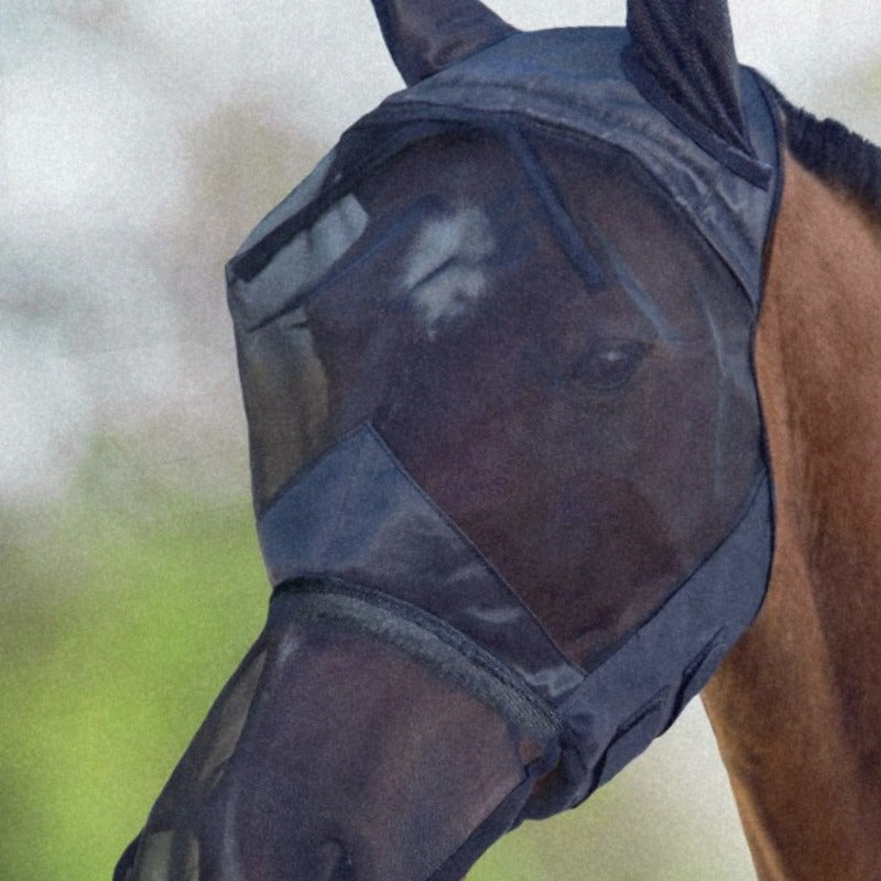 CareMaster Horse Fly Mask Long se with Ears Full Face Black