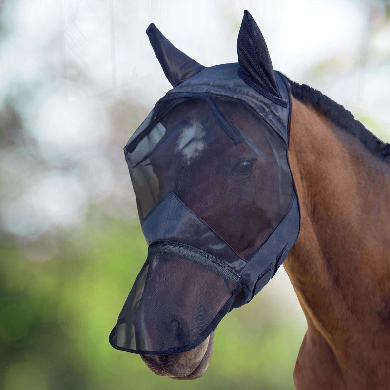 CareMaster Horse Fly Mask Long se with Ears Full Face Black