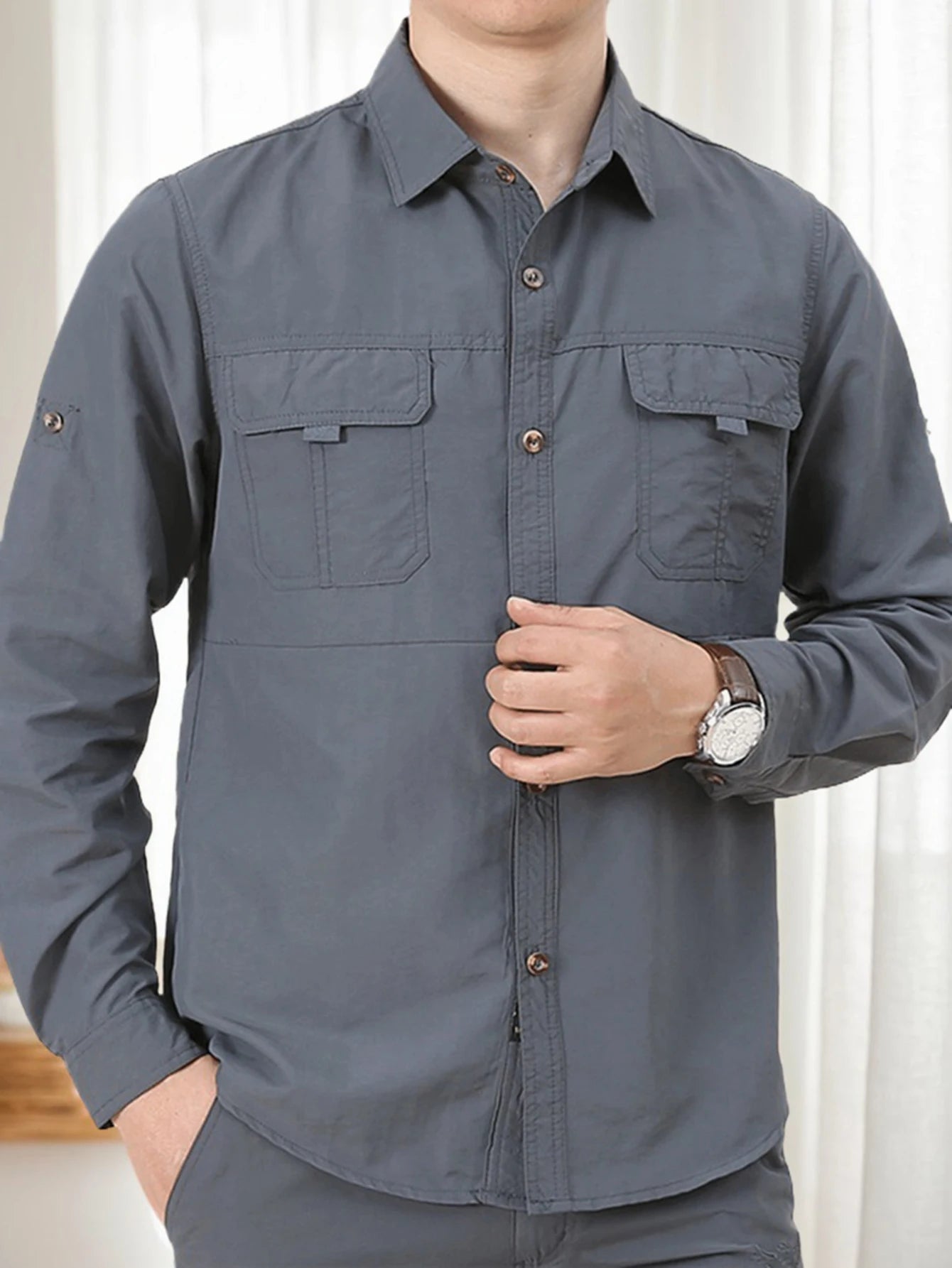 Men's Outdoor Military Style Long Sleeve Shirt Autumn Tactical Multi-Pocket Shirt Durable Breathable Quick-Dry Hiking Shirt - The Great Earth Store
