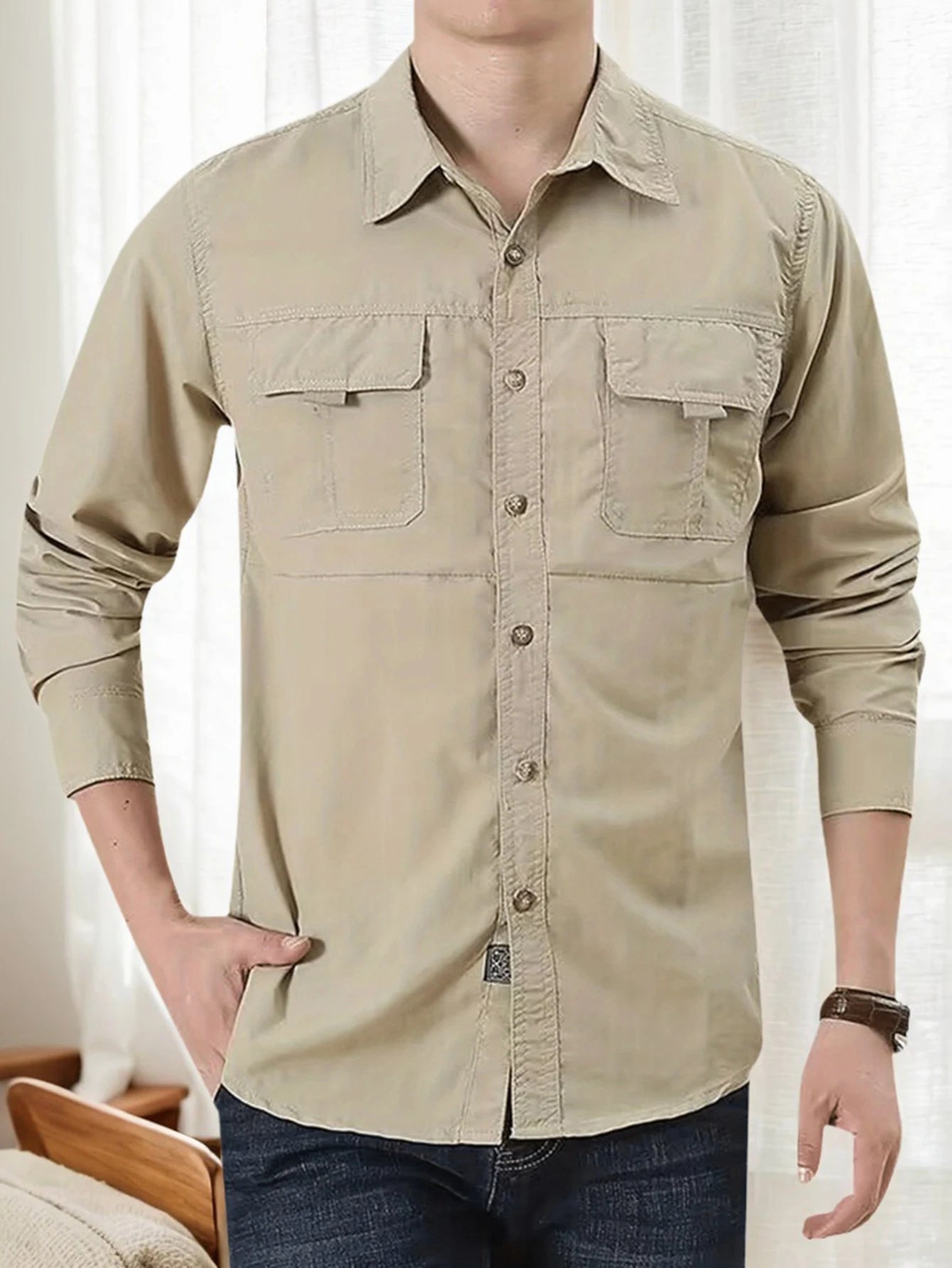 Men's Outdoor Military Style Long Sleeve Shirt Autumn Tactical Multi-Pocket Shirt Durable Breathable Quick-Dry Hiking Shirt - The Great Earth Store