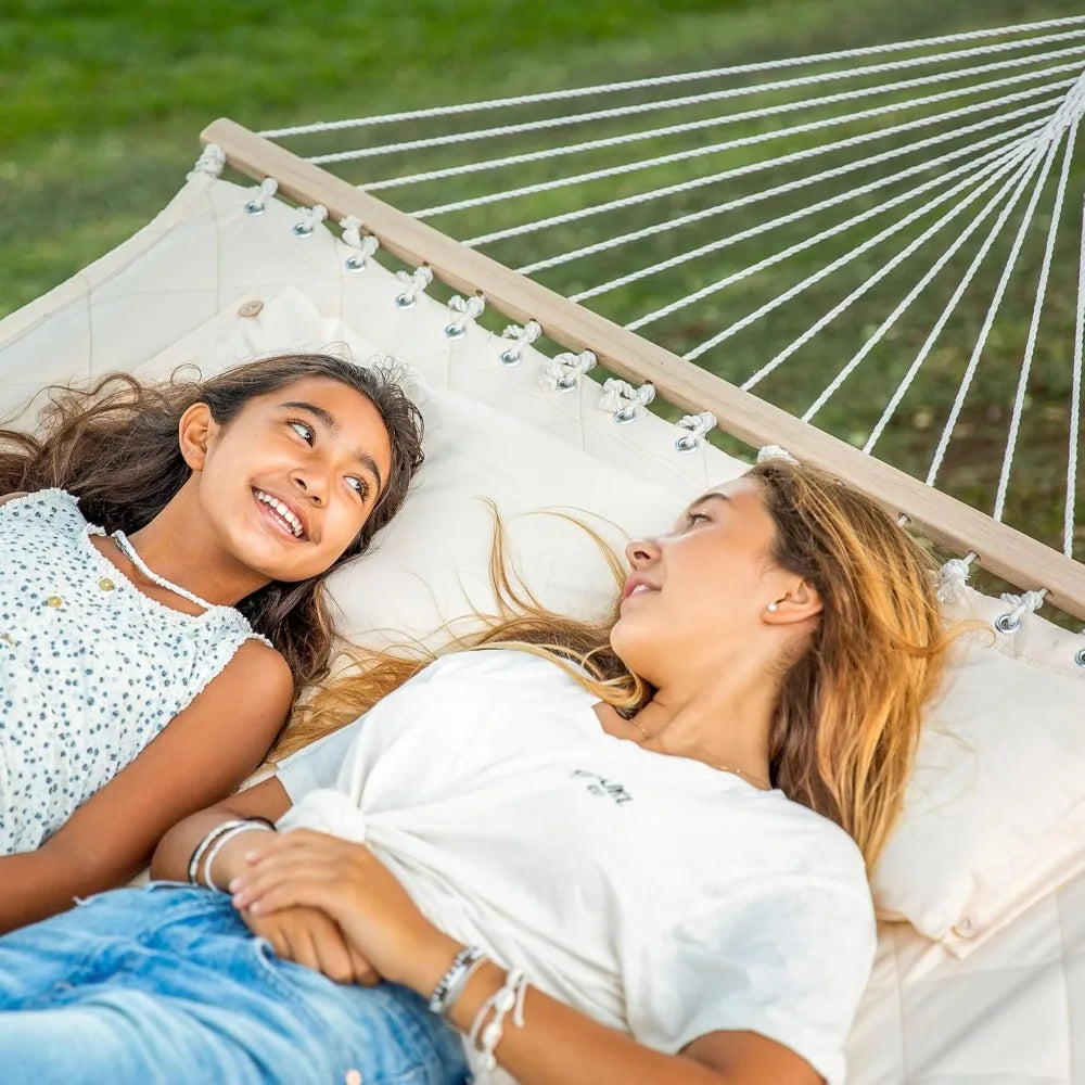 Two Person Hammock with Spreader Bars and Detachable Pillow - The Great Earth Store