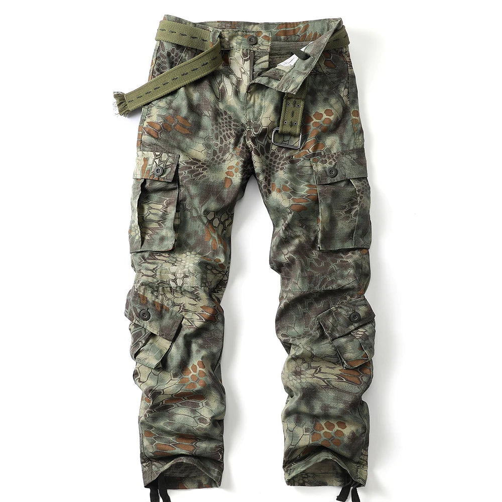AKARMY Camo Multi Flap Pockets Men's Cargo Pants No Belt - The Great Earth Store