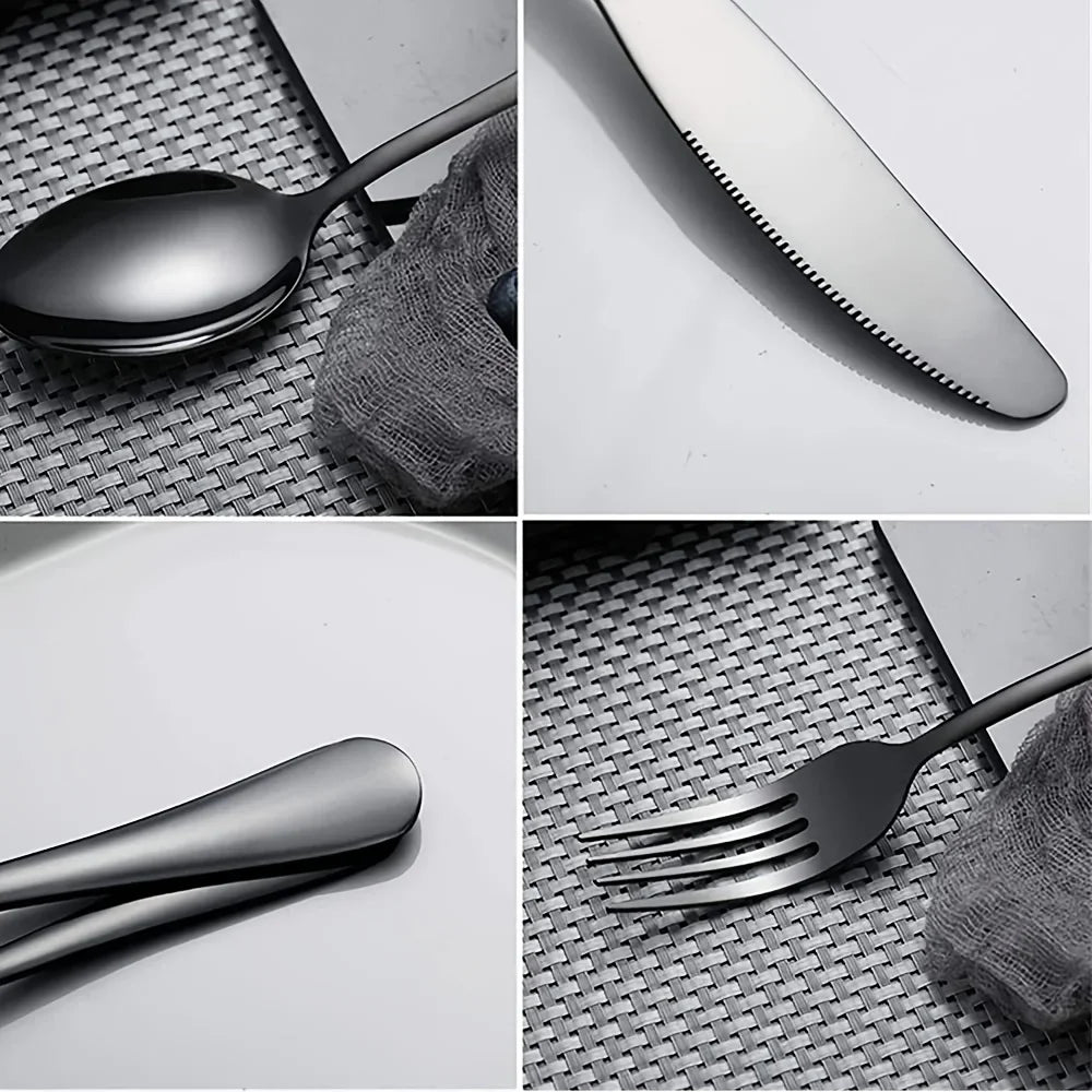 60pcs Black Silverware Set For 12 Stainless Steel Cutlery