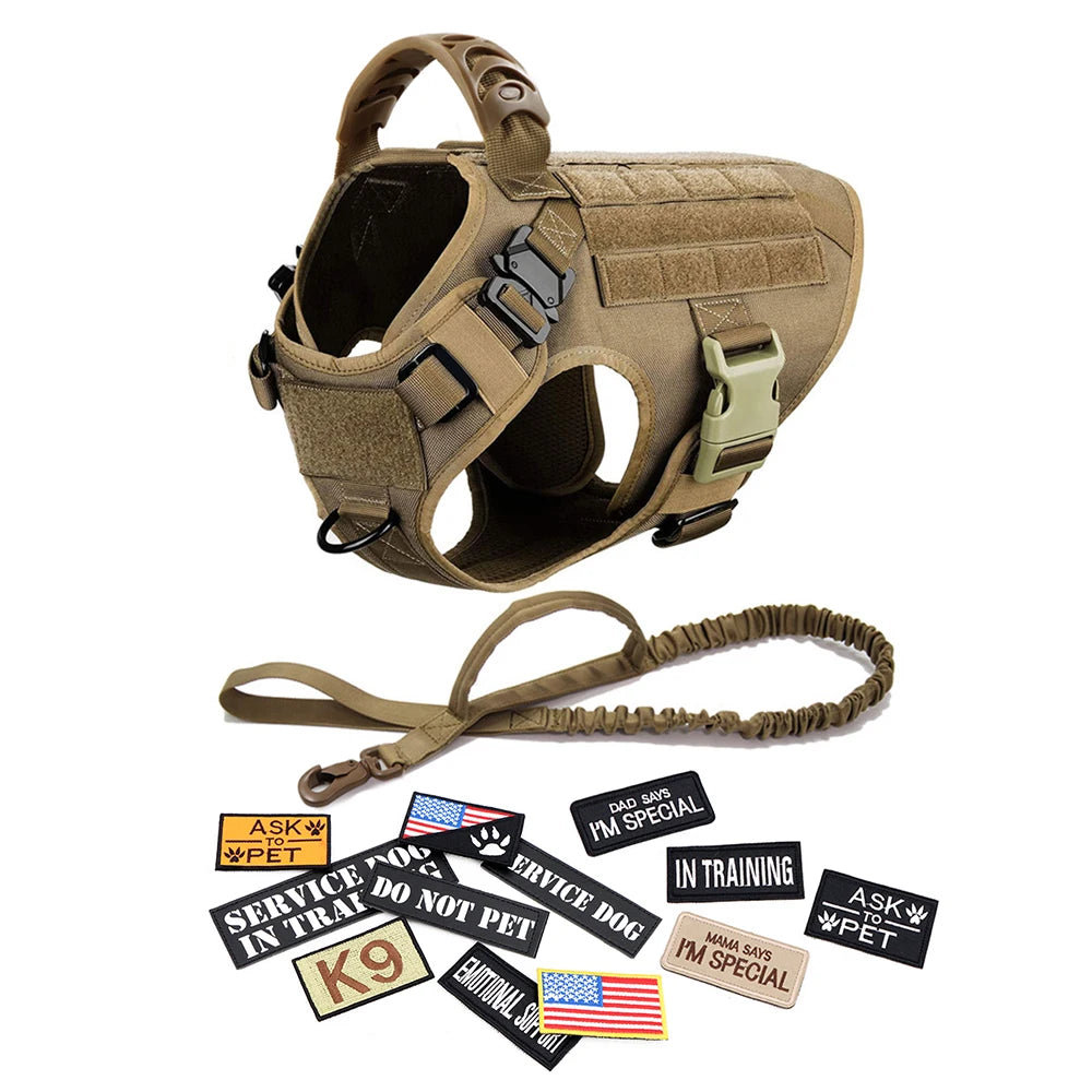 Military Large Dog Harness Collar Leash Bags Patches Set - The Great Earth Store