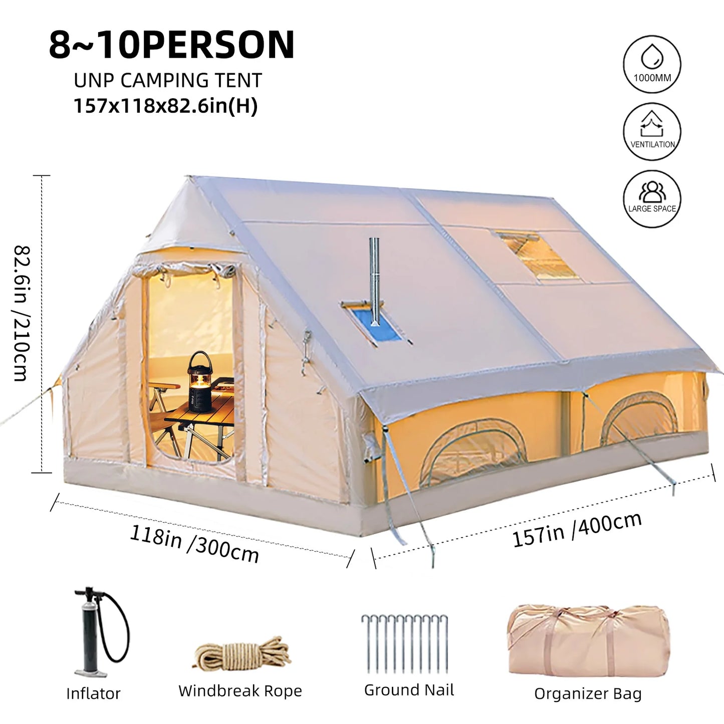 Easy Setup Camping Inflatable Tent Large Glamping Tent - The Great Earth Store
