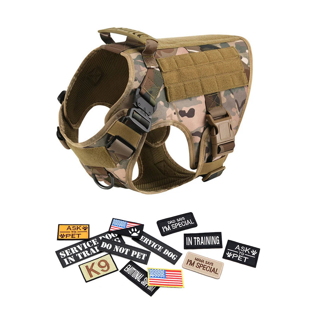 Military Large Dog Harness Collar Leash Bags Patches Set - The Great Earth Store
