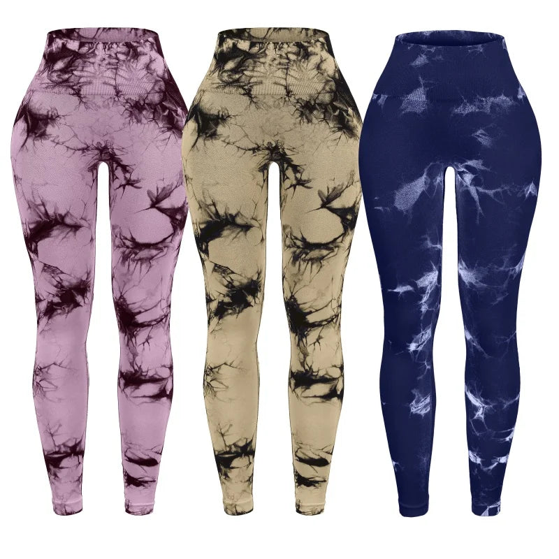 3 Piece Workout Leggings Sets for Women High Waisted Tie Dye