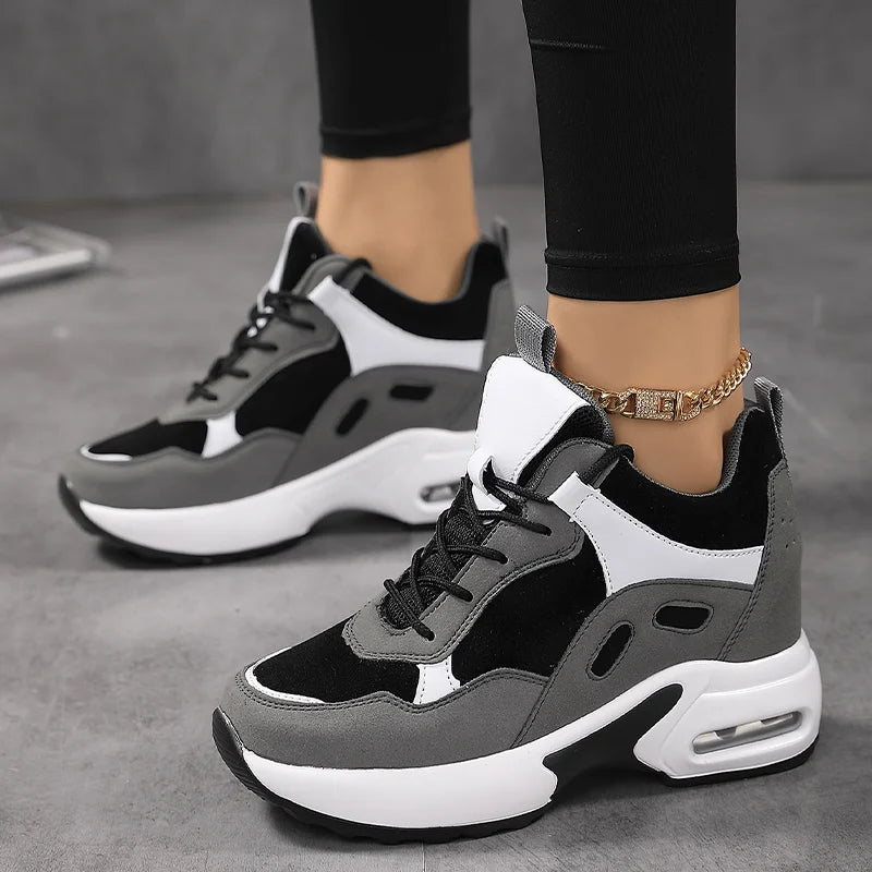 Women Air Cushion Sneakers Mix Color Height Increase Shoes - The Great Earth Store