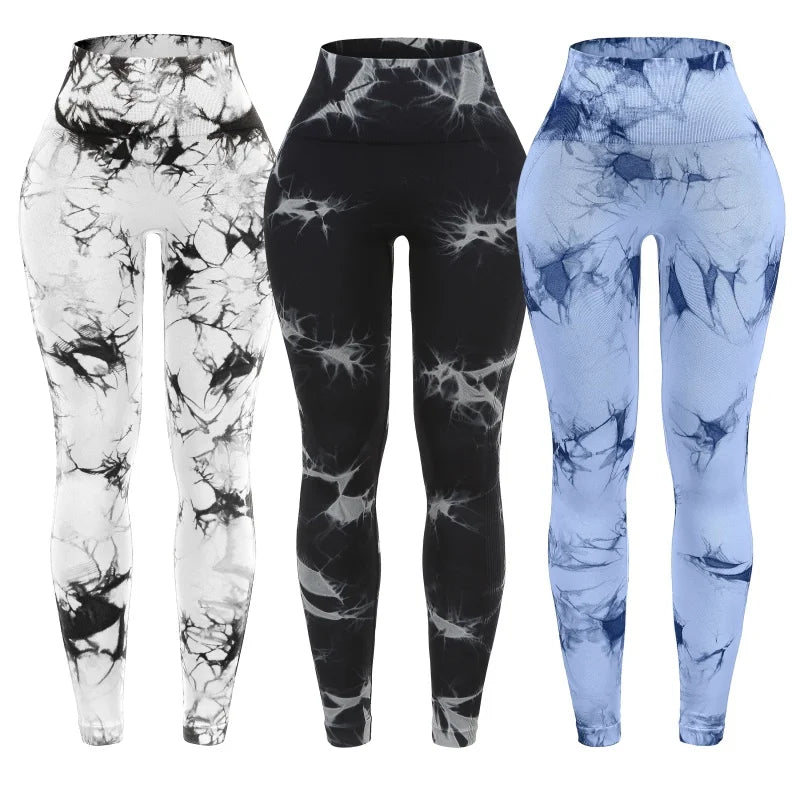 3 Piece Workout Leggings Sets for Women High Waisted Tie Dye