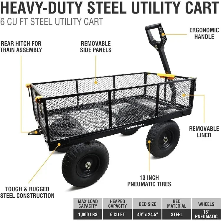 Home Heavy Duty 1,000lbs Steel Utility Garden Cart 6-cu ft - The Great Earth Store