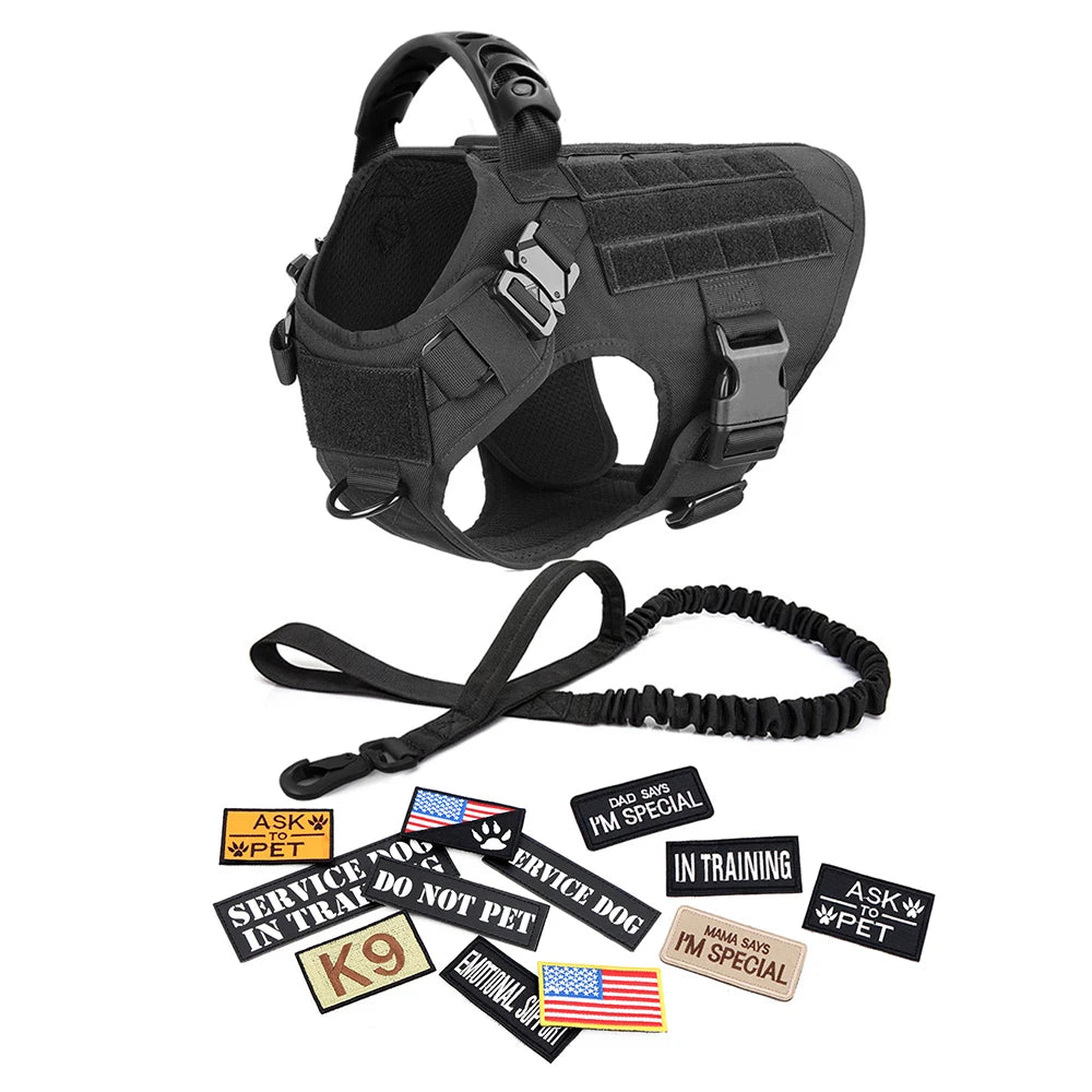 Military Large Dog Harness Collar Leash Bags Patches Set - The Great Earth Store