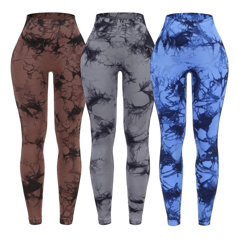 3 Piece Workout Leggings Sets for Women High Waisted Tie Dye