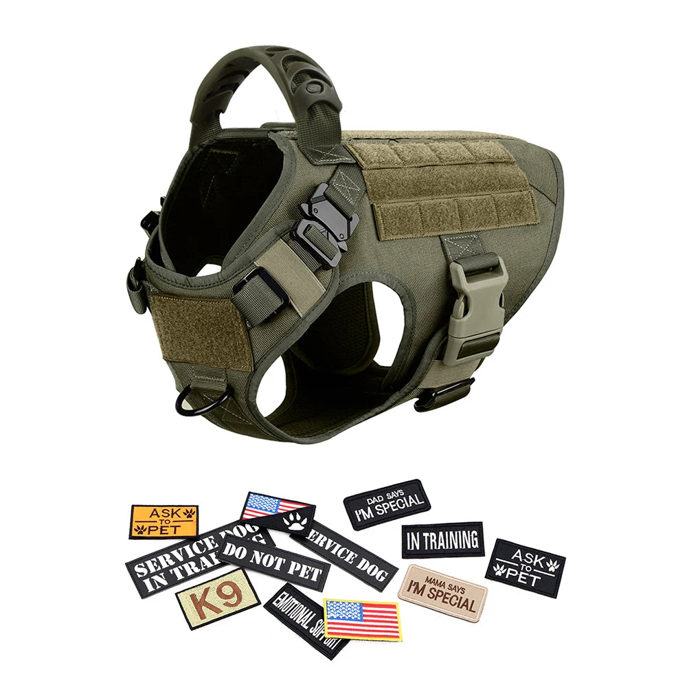 Military Large Dog Harness Collar Leash Bags Patches Set - The Great Earth Store