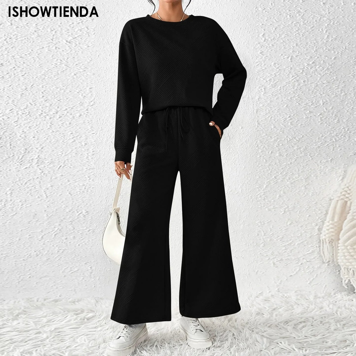 Autumn Winter Suit Solid Color Pants Sets Women Loose Long Sleeve