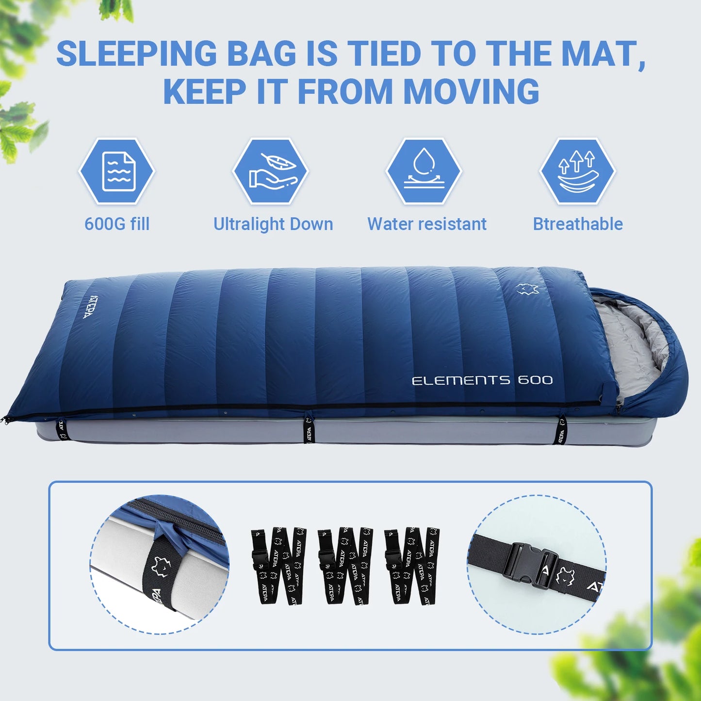 ATEP Single Envelope Hooded Down Sleeping Bag Warm Waterproof