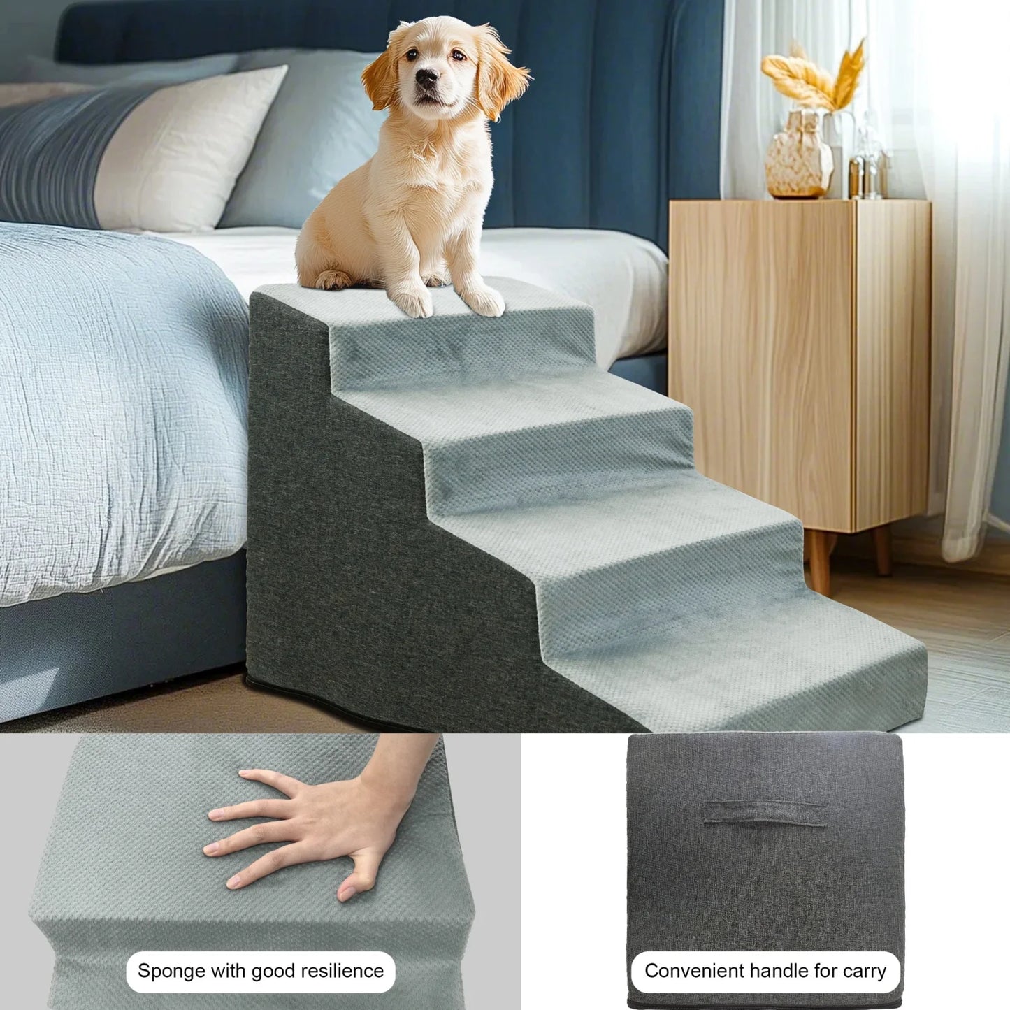 3/4 Steps High Density Foam Dog Stairs Ramps for Pets - The Great Earth Store
