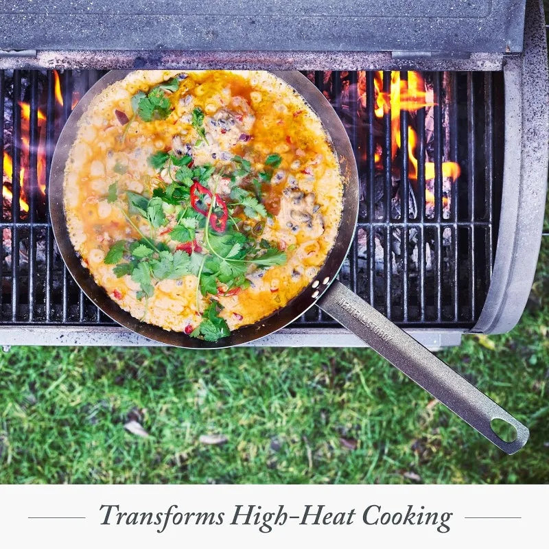 Pre-Seasoned Carbon Steel 12" Frying Pan Skillet Fast Heating Nonstick Induction Oven Safe - The Great Earth Store