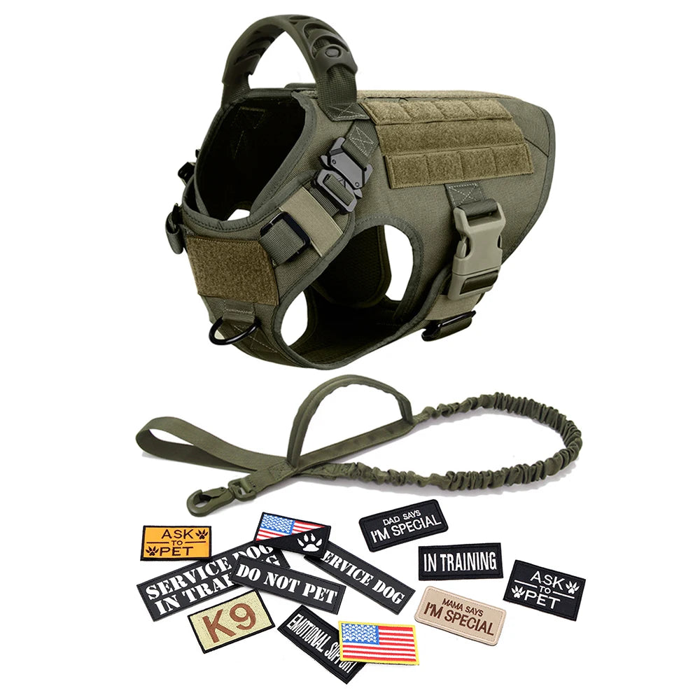 Military Large Dog Harness Collar Leash Bags Patches Set - The Great Earth Store