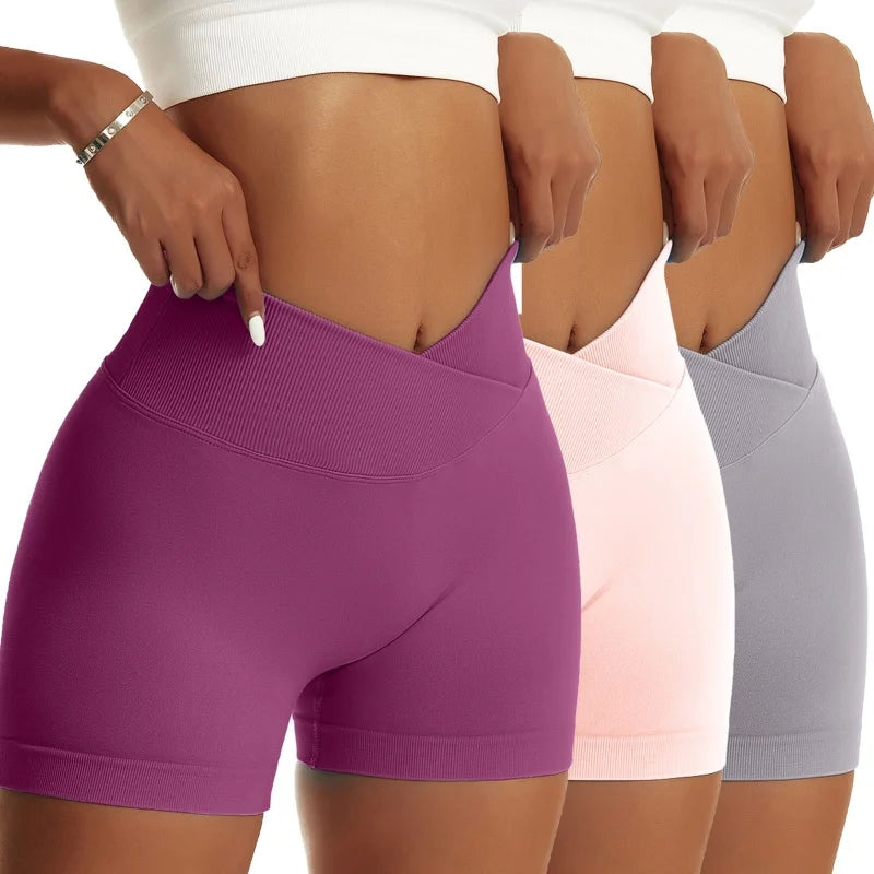 3 Pieces Women Solid Peach Hip Sports Pants High Waist Shorts - The Great Earth Store