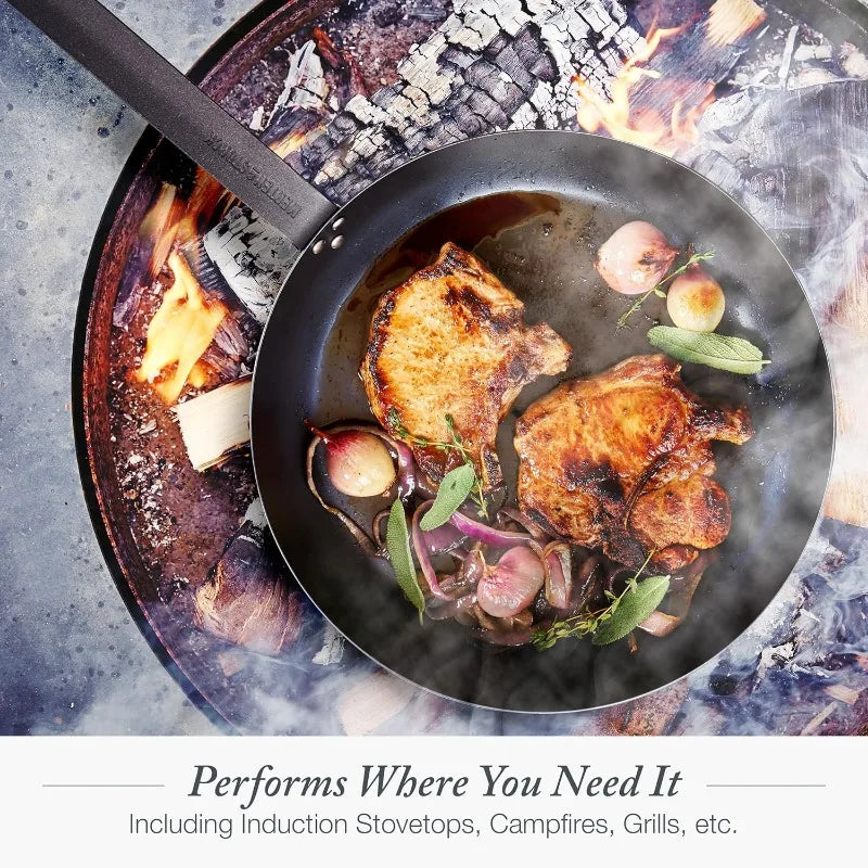 Pre-Seasoned Carbon Steel 12" Frying Pan Skillet Fast Heating Nonstick Induction Oven Safe - The Great Earth Store