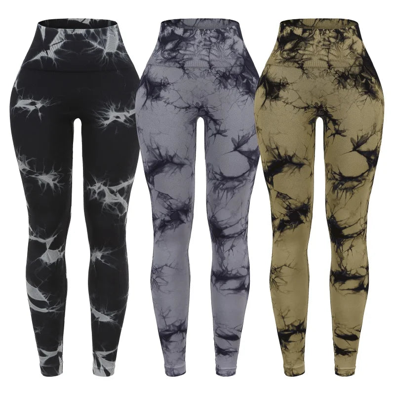 3 Piece Workout Leggings Sets for Women High Waisted Tie Dye