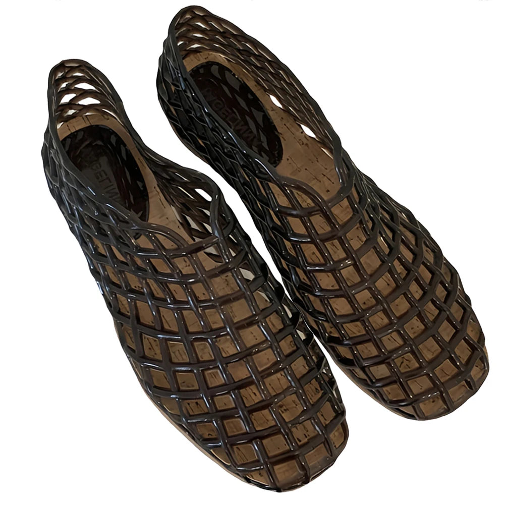 Women Jelly Flats Breathable Lightweight Square Toe Beach Shoes - The Great Earth Store