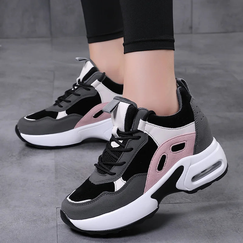 Women Air Cushion Sneakers Mix Color Height Increase Shoes - The Great Earth Store