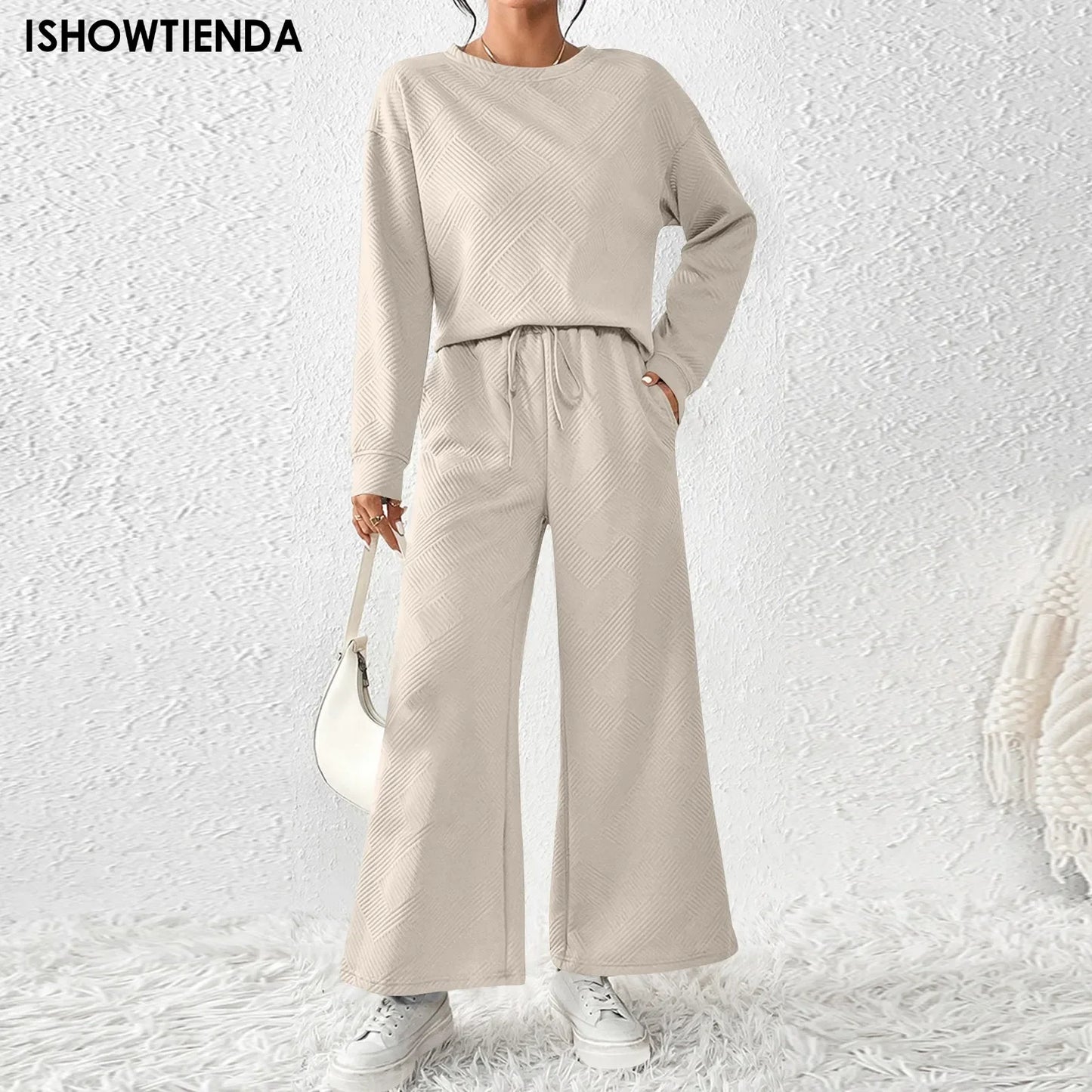 Autumn Winter Suit Solid Color Pants Sets Women Loose Long Sleeve
