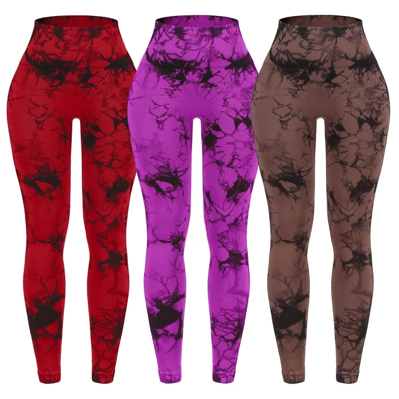 3 Piece Workout Leggings Sets for Women High Waisted Tie Dye