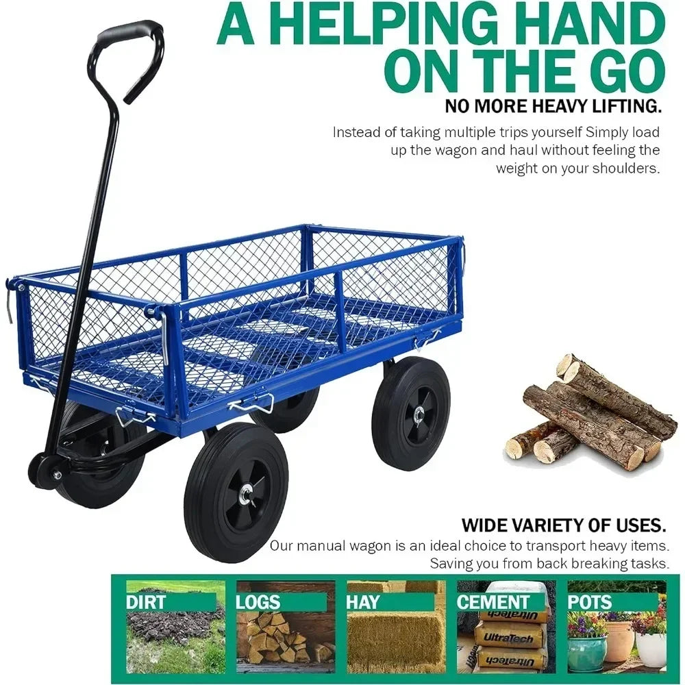 Solid Wheels 10 Inch Flat Free Tires Steel Garden Wagon Cart - The Great Earth Store