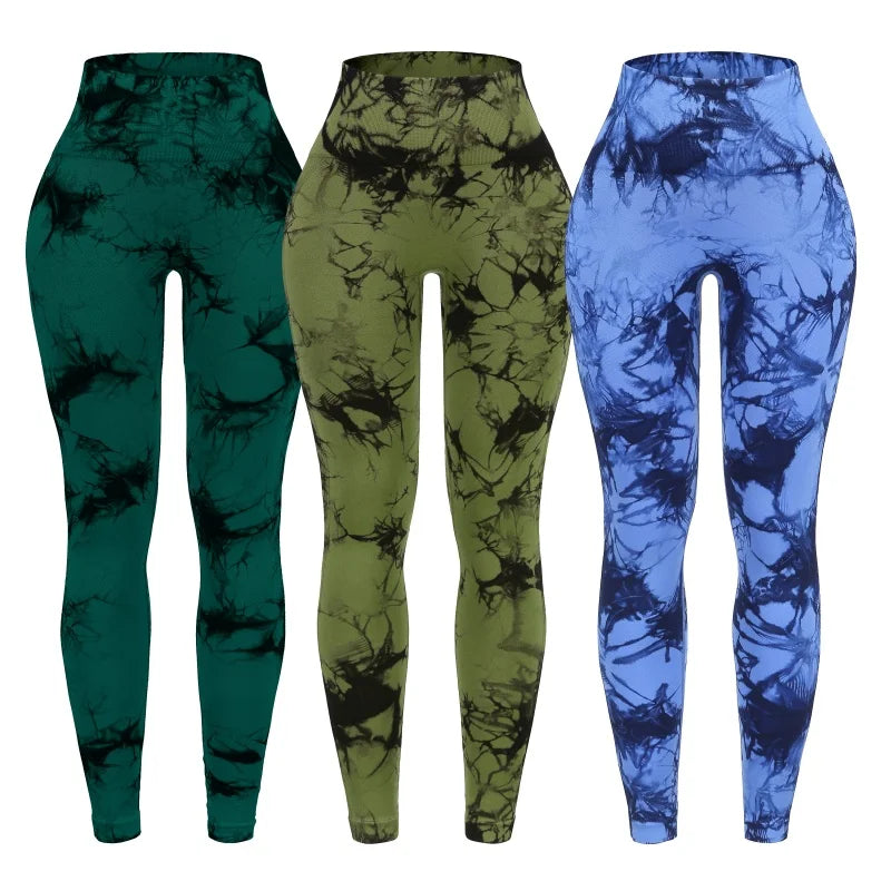 3 Piece Workout Leggings Sets for Women High Waisted Tie Dye