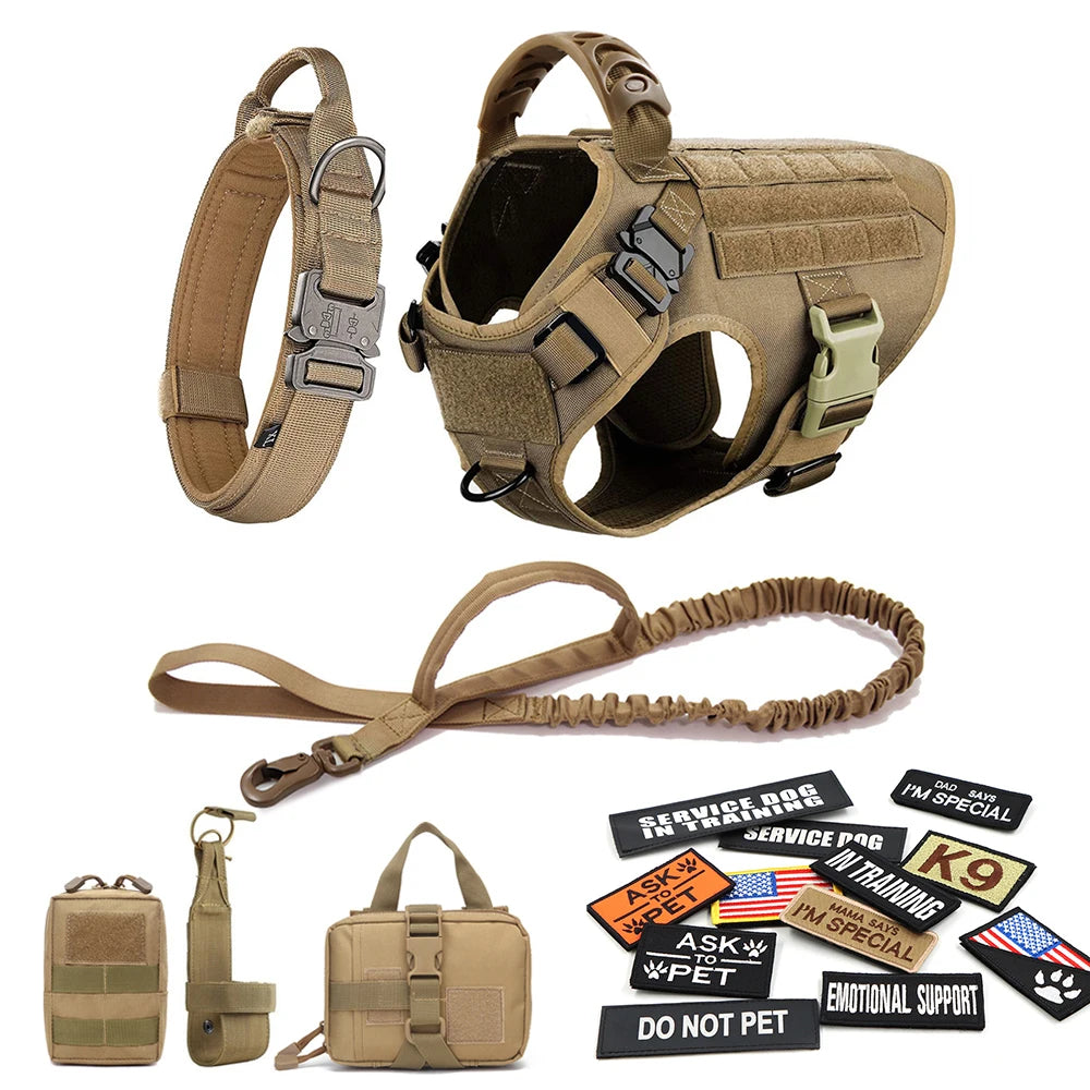 Military Large Dog Harness Collar Leash Bags Patches Set - The Great Earth Store