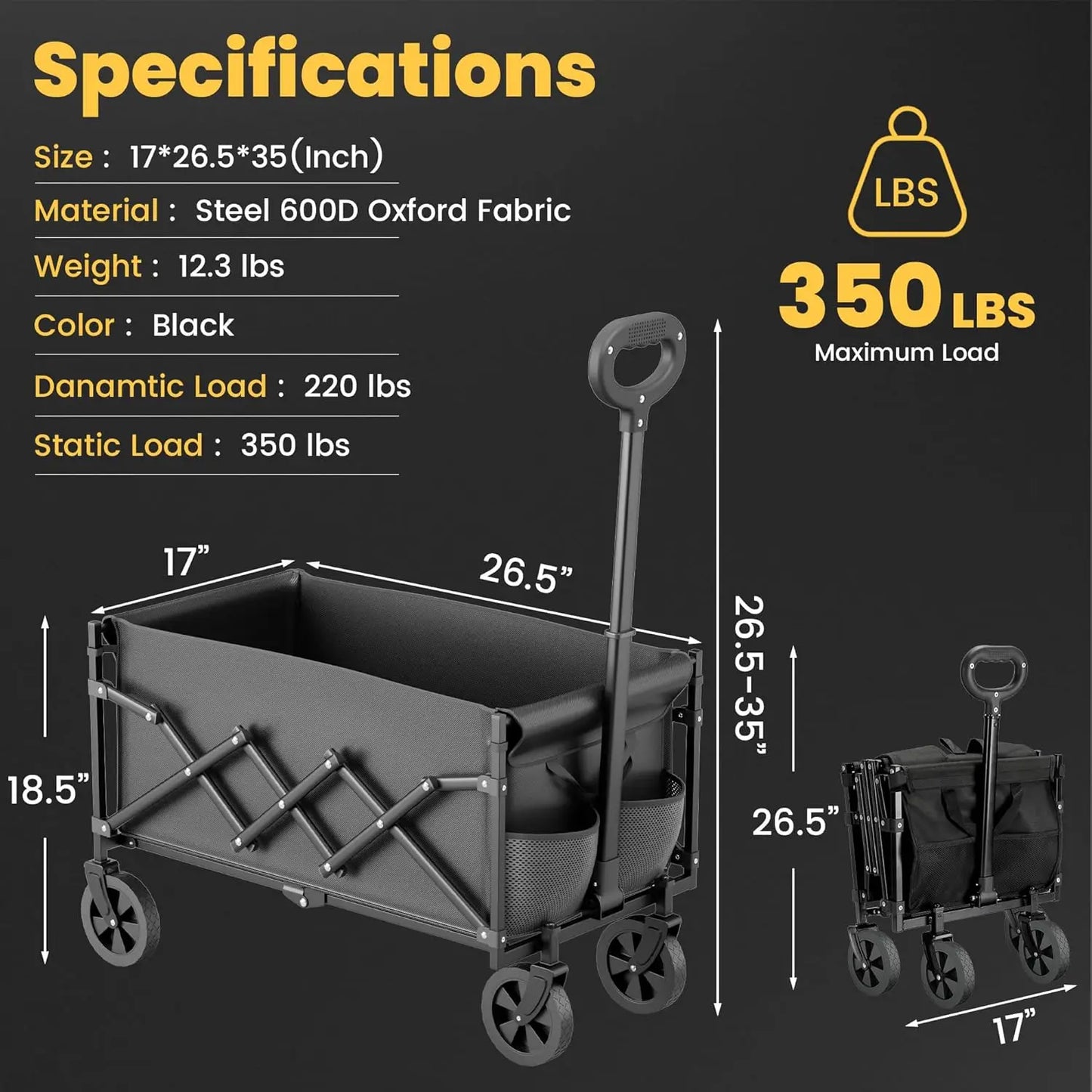 Collapsible Wagon - Foldable Cart with Upgrade Wheels - The Great Earth Store