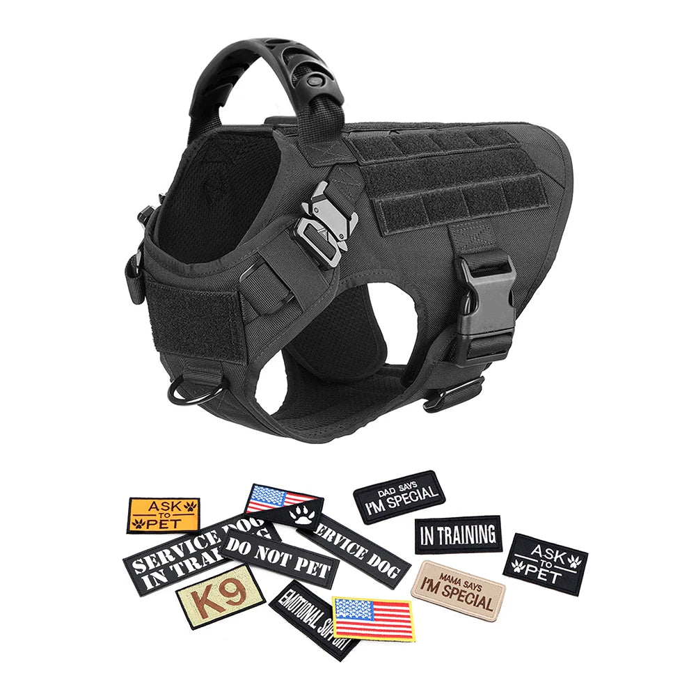 Military Large Dog Harness Collar Leash Bags Patches Set - The Great Earth Store