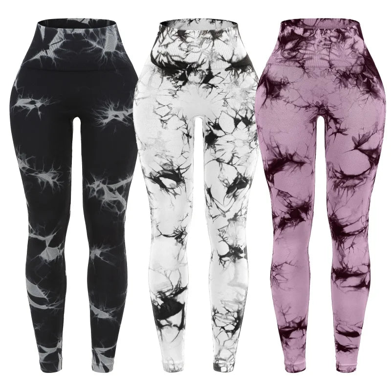 3 Piece Workout Leggings Sets for Women High Waisted Tie Dye