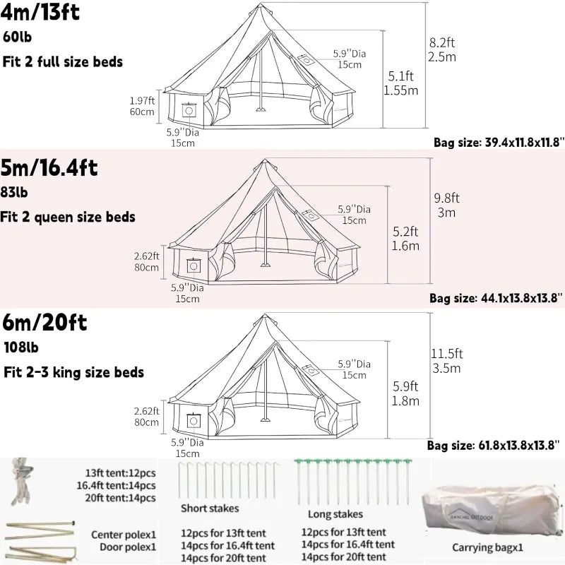 DANCHEL OUTDOOR B5PRO 4 Season Canvas Bell Tent Glamping - The Great Earth Store