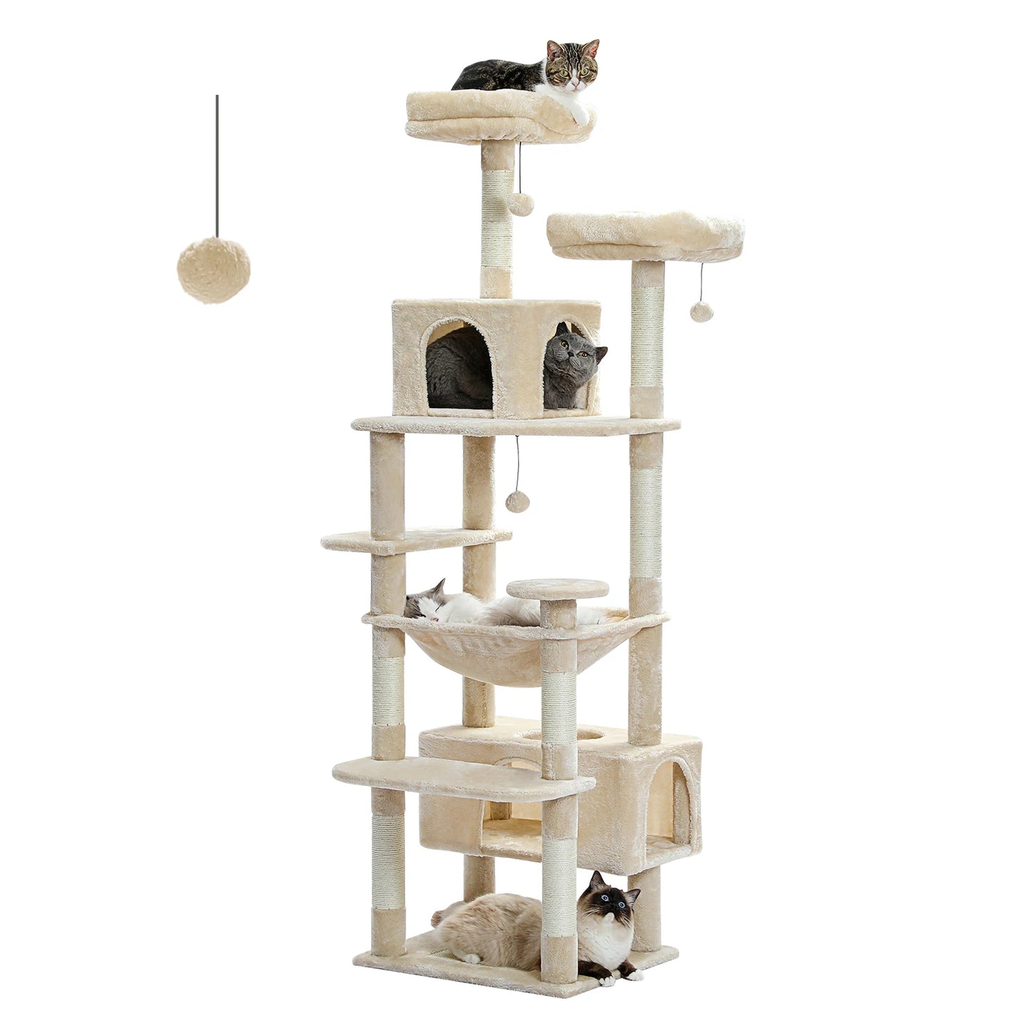 184cm Large Cat Tree and Tower for Indoor Cats with Hammock - The Great Earth Store