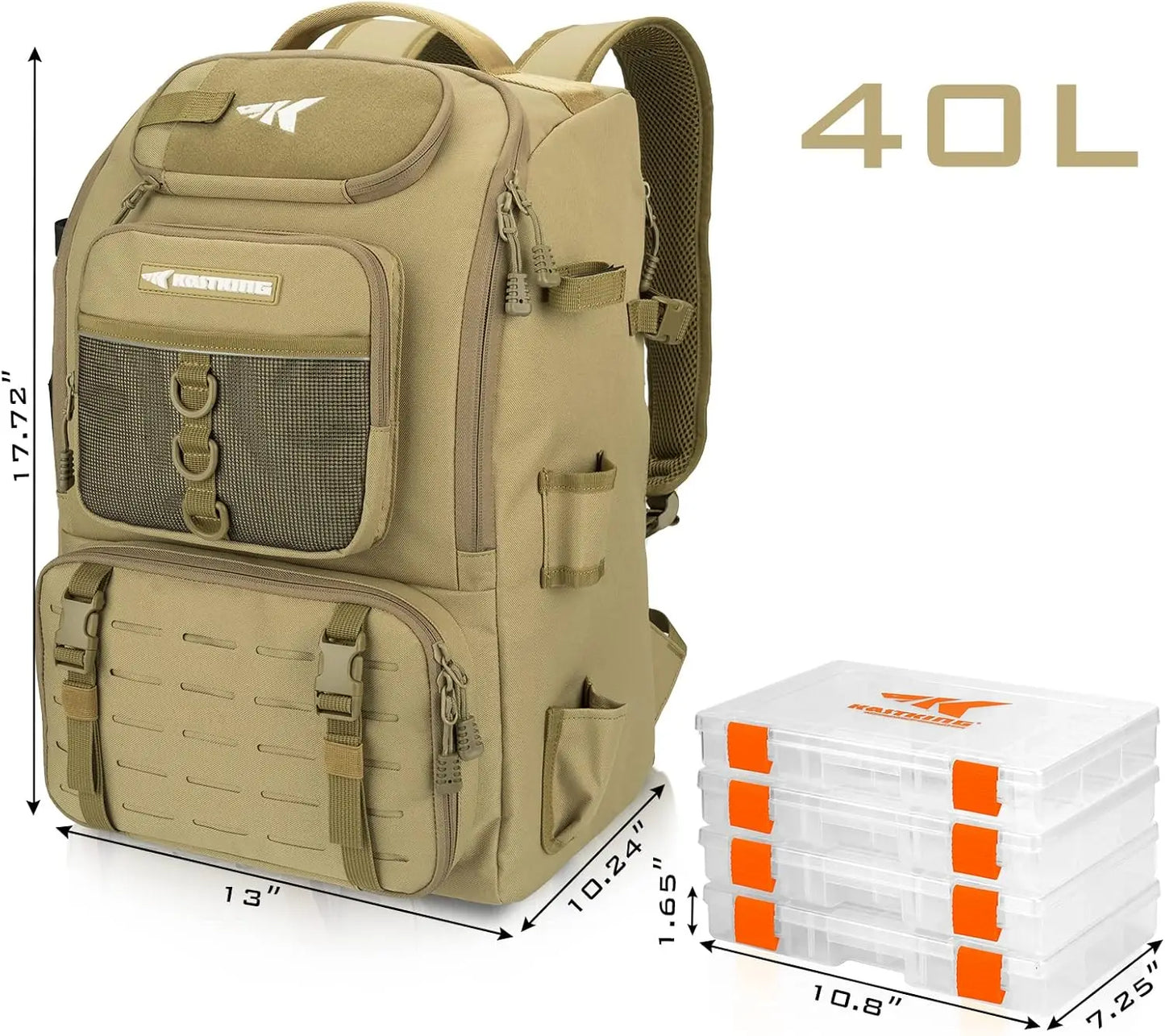 Fishing Tackle Backpack with Rod Holders 40L Storage Bag