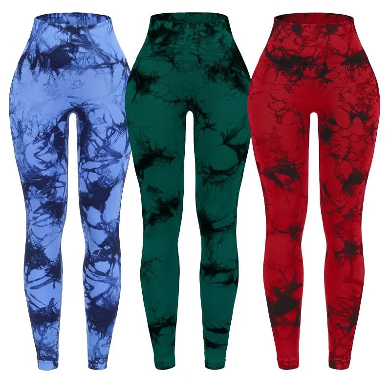 3 Piece Workout Leggings Sets for Women High Waisted Tie Dye