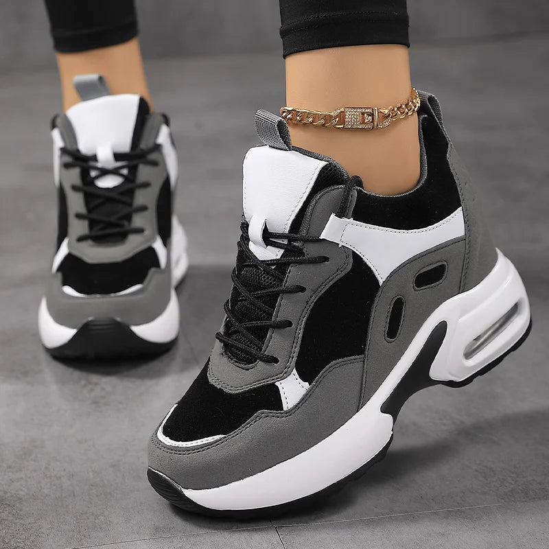 Women Air Cushion Sneakers Mix Color Height Increase Shoes - The Great Earth Store