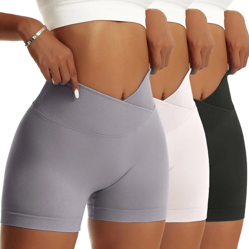 3 Pieces Women Solid Peach Hip Sports Pants High Waist Shorts - The Great Earth Store